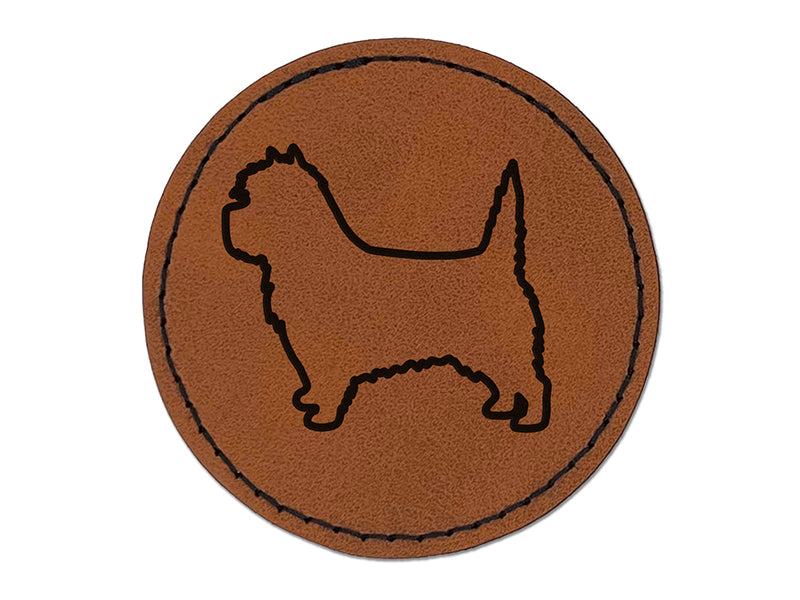 Cairn Terrier Dog Outline Round Iron-On Engraved Faux Leather Patch Applique - 2.5"