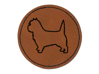 Cairn Terrier Dog Outline Round Iron-On Engraved Faux Leather Patch Applique - 2.5"