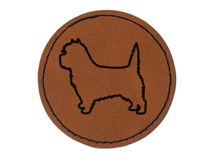 Cairn Terrier Dog Outline Round Iron-On Engraved Faux Leather Patch Applique - 2.5"