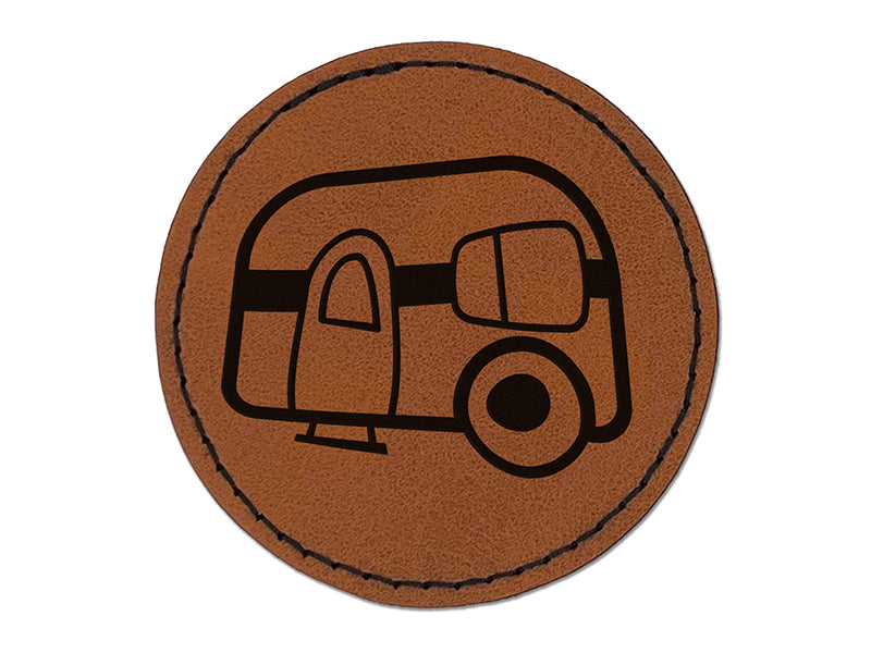 Camper Doodle Round Iron-On Engraved Faux Leather Patch Applique - 2.5"