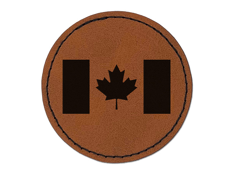 Canada Flag Round Iron-On Engraved Faux Leather Patch Applique - 2.5"