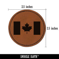 Canada Flag Round Iron-On Engraved Faux Leather Patch Applique - 2.5"