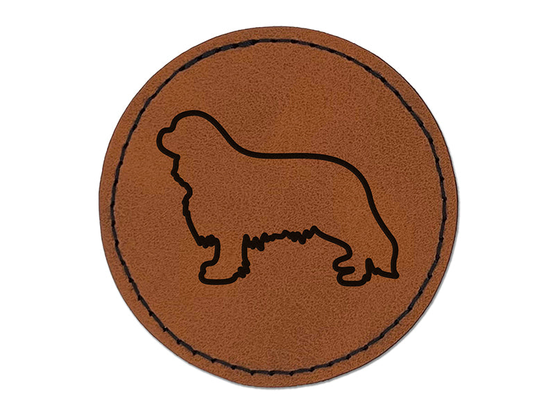 Cavalier King Charles Spaniel Dog Outline Round Iron-On Engraved Faux Leather Patch Applique - 2.5"