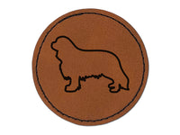 Cavalier King Charles Spaniel Dog Outline Round Iron-On Engraved Faux Leather Patch Applique - 2.5"