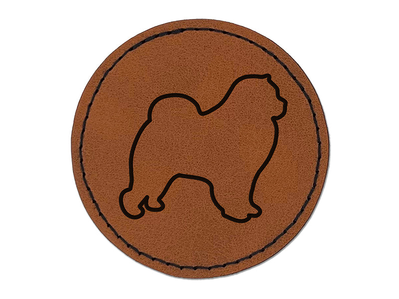 Chow Chow Dog Outline Round Iron-On Engraved Faux Leather Patch Applique - 2.5"