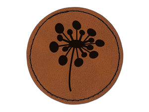 Dandelion Abstract Doodle Round Iron-On Engraved Faux Leather Patch Applique - 2.5"