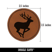 Deer Buck in Profile Solid Round Iron-On Engraved Faux Leather Patch Applique - 2.5"