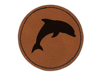 Dolphin Solid Round Iron-On Engraved Faux Leather Patch Applique - 2.5"