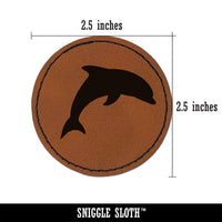 Dolphin Solid Round Iron-On Engraved Faux Leather Patch Applique - 2.5"