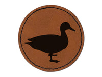 Duck Standing Solid Round Iron-On Engraved Faux Leather Patch Applique - 2.5"