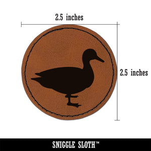 Duck Standing Solid Round Iron-On Engraved Faux Leather Patch Applique - 2.5"