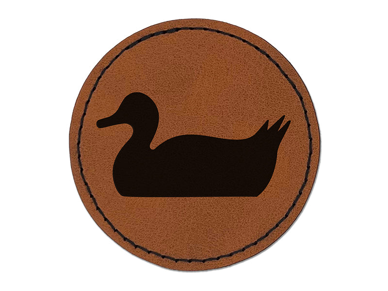 Duck Swimming Solid Round Iron-On Engraved Faux Leather Patch Applique - 2.5"