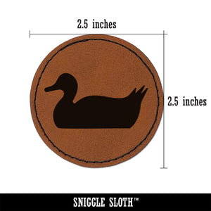 Duck Swimming Solid Round Iron-On Engraved Faux Leather Patch Applique - 2.5"