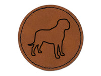 English Mastiff Dog Outline Round Iron-On Engraved Faux Leather Patch Applique - 2.5"