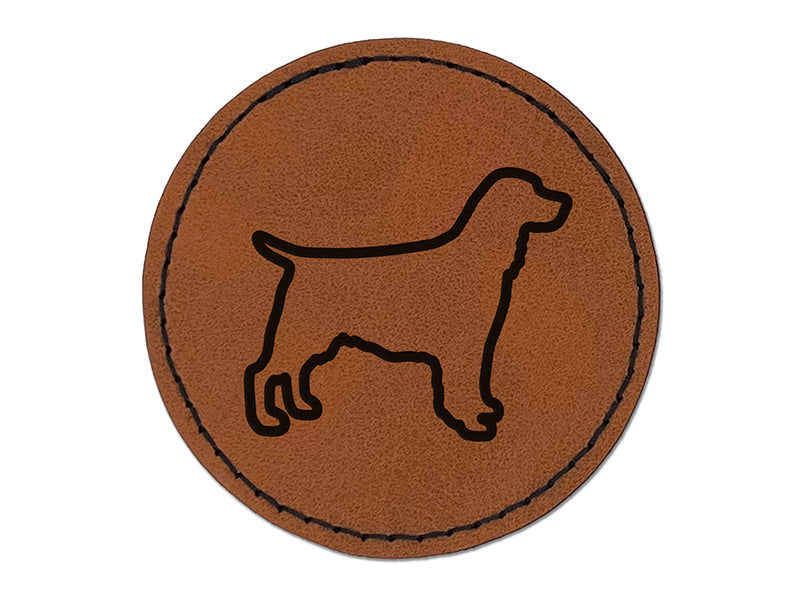 English Springer Spaniel Dog Outline Round Iron-On Engraved Faux Leather Patch Applique - 2.5"