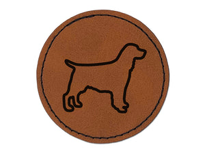 English Springer Spaniel Dog Outline Round Iron-On Engraved Faux Leather Patch Applique - 2.5"
