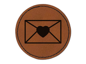 Envelope with Heart Round Iron-On Engraved Faux Leather Patch Applique - 2.5"