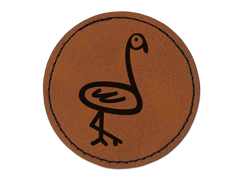 Flamingo Doodle Round Iron-On Engraved Faux Leather Patch Applique - 2.5"