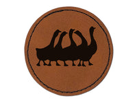 Geese Gaggle Goose Family Solid Round Iron-On Engraved Faux Leather Patch Applique - 2.5"