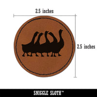 Geese Gaggle Goose Family Solid Round Iron-On Engraved Faux Leather Patch Applique - 2.5"