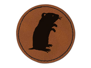 Gerbil Standing Profile Round Iron-On Engraved Faux Leather Patch Applique - 2.5"