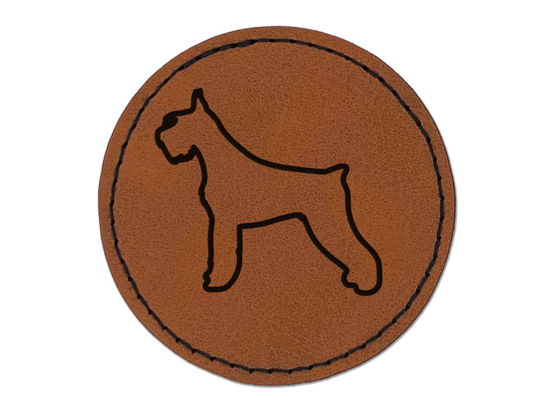 Giant Schnauzer Dog Outline Round Iron-On Engraved Faux Leather Patch Applique - 2.5"