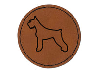 Giant Schnauzer Dog Outline Round Iron-On Engraved Faux Leather Patch Applique - 2.5"