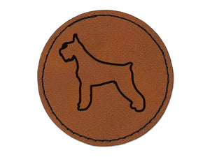 Giant Schnauzer Dog Outline Round Iron-On Engraved Faux Leather Patch Applique - 2.5"