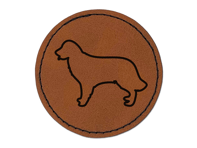 Golden Retriever Dog Outline Round Iron-On Engraved Faux Leather Patch Applique - 2.5"