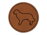 Golden Retriever Dog Outline Round Iron-On Engraved Faux Leather Patch Applique - 2.5"