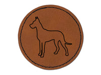 Great Dane Dog Outline Round Iron-On Engraved Faux Leather Patch Applique - 2.5"