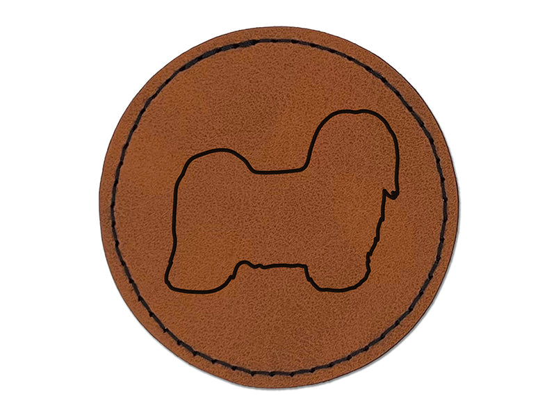 Havanese Dog Outline Round Iron-On Engraved Faux Leather Patch Applique - 2.5"