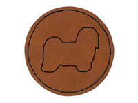 Havanese Dog Outline Round Iron-On Engraved Faux Leather Patch Applique - 2.5"