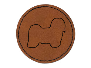 Havanese Dog Outline Round Iron-On Engraved Faux Leather Patch Applique - 2.5"