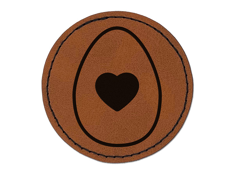 Heart in Egg Round Iron-On Engraved Faux Leather Patch Applique - 2.5"