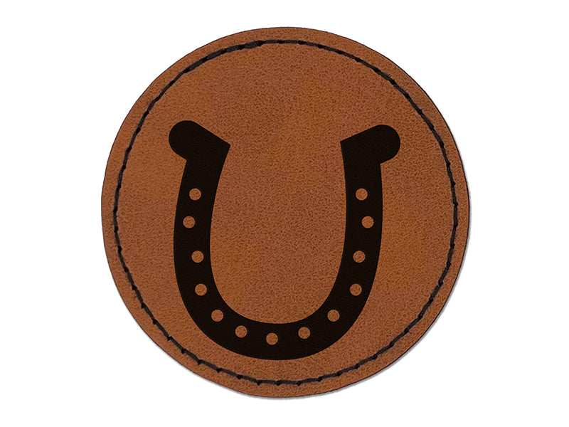 Horseshoe Lucky Round Iron-On Engraved Faux Leather Patch Applique - 2.5"