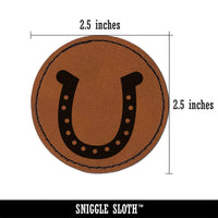 Horseshoe Lucky Round Iron-On Engraved Faux Leather Patch Applique - 2.5"