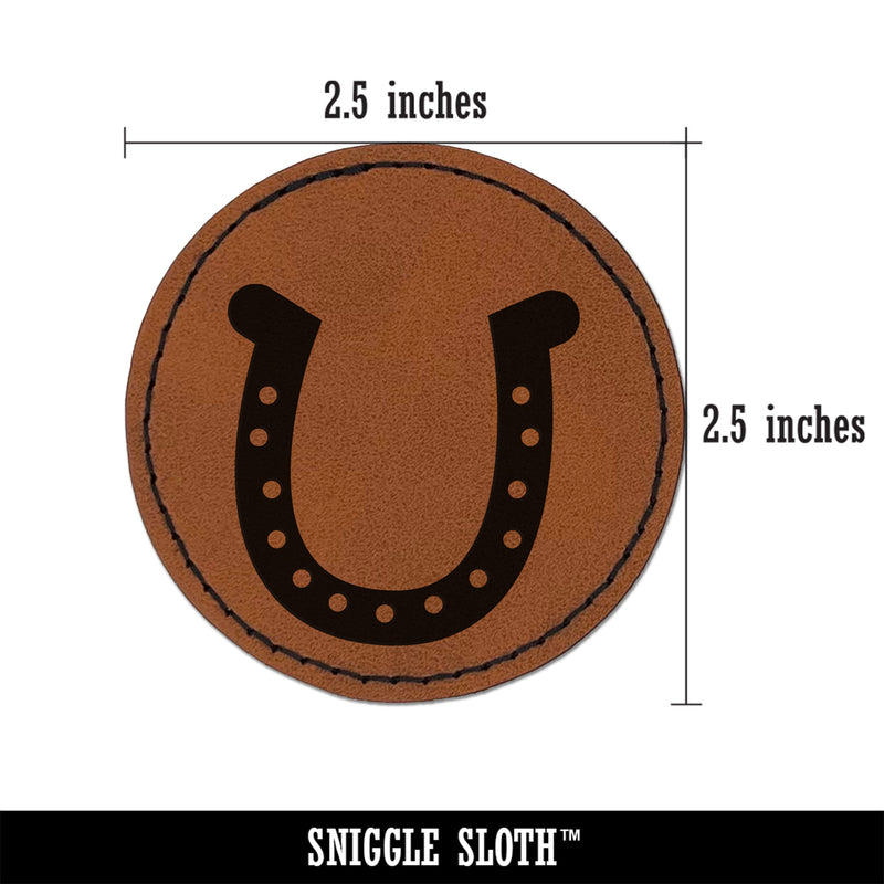 Horseshoe Lucky Round Iron-On Engraved Faux Leather Patch Applique - 2.5"