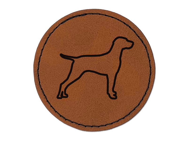 Hungarian Vizsla Dog Outline Round Iron-On Engraved Faux Leather Patch Applique - 2.5"