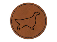 Irish Setter Dog Outline Round Iron-On Engraved Faux Leather Patch Applique - 2.5"