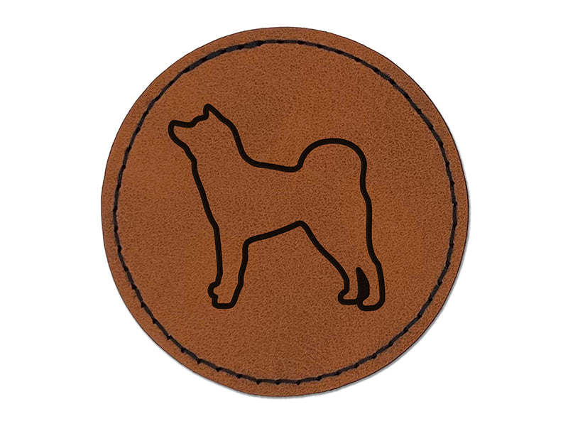 Japanese Akita Dog Outline Round Iron-On Engraved Faux Leather Patch Applique - 2.5"