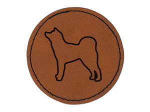 Japanese Akita Dog Outline Round Iron-On Engraved Faux Leather Patch Applique - 2.5"