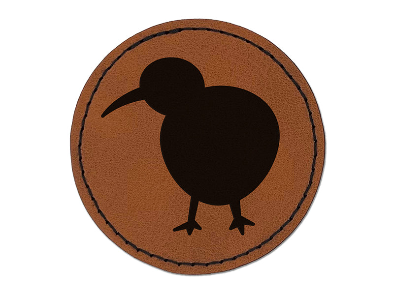 Kiwi Bird Solid Round Iron-On Engraved Faux Leather Patch Applique - 2.5"