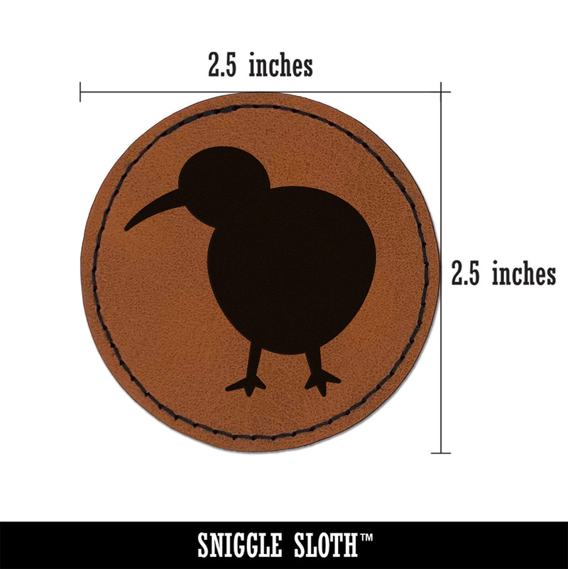 Kiwi Bird Solid Round Iron-On Engraved Faux Leather Patch Applique - 2.5"