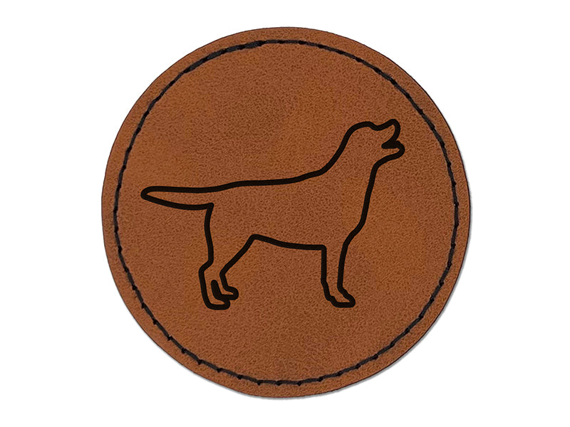 Labrador Retriever Dog Outline Round Iron-On Engraved Faux Leather Patch Applique - 2.5"