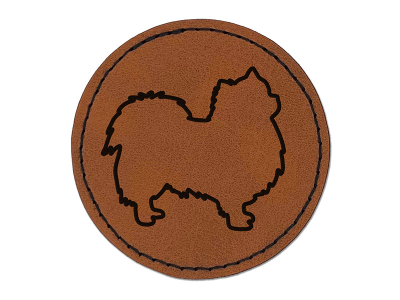 Long Coat Chihuahua Dog Outline Round Iron-On Engraved Faux Leather Patch Applique - 2.5"