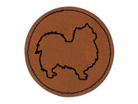 Long Coat Chihuahua Dog Outline Round Iron-On Engraved Faux Leather Patch Applique - 2.5"
