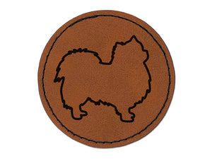 Long Coat Chihuahua Dog Outline Round Iron-On Engraved Faux Leather Patch Applique - 2.5"