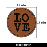 Love Text Stacked Round Iron-On Engraved Faux Leather Patch Applique - 2.5"