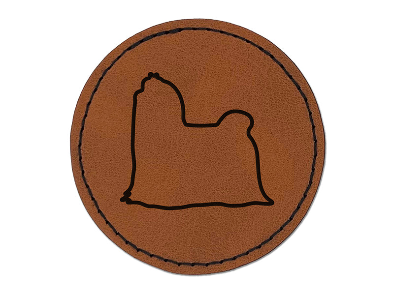 Maltese Dog Outline Round Iron-On Engraved Faux Leather Patch Applique - 2.5"
